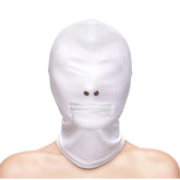 Fetish and Fashion Zipped Mouth Hood in black latex material with zipper detailing, perfect for BDSM and role play